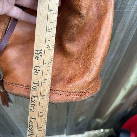 Vintage Handmade Leather Bucket Bag Brown Tassel Boho Chic Medium - Picture 5 of 10